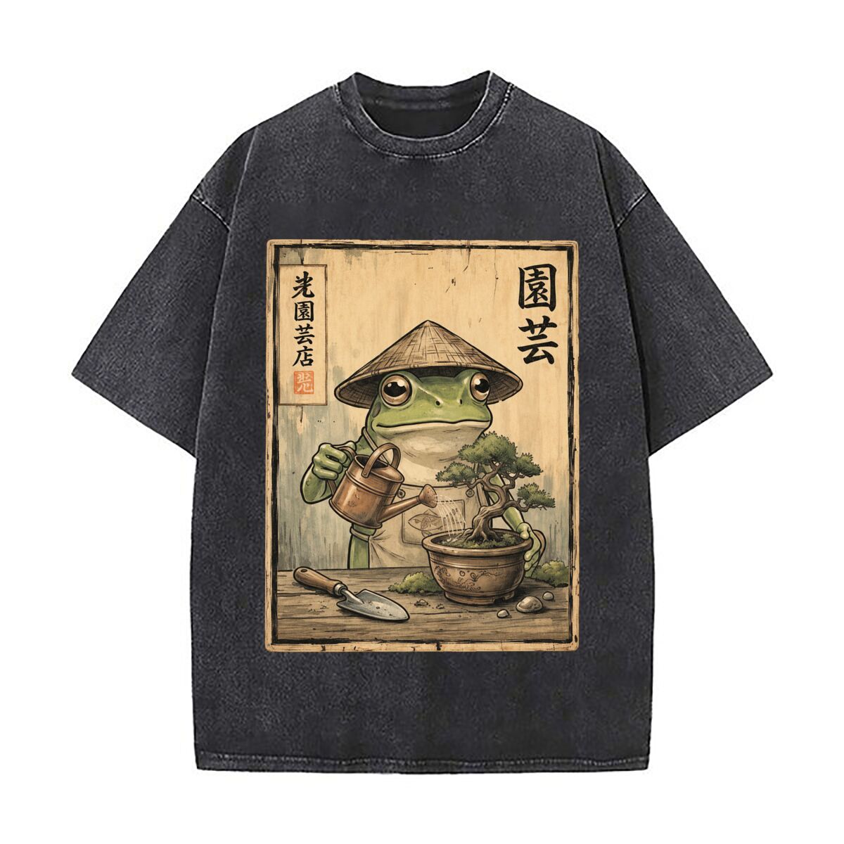 Bonsai Garden Shop - เสื้อสตรีทแวร์สไตล์วินเทจลายกบบอนไซญี่ปุ่น สำหรับใส่ในวันพักผ่อนในมหาวิทยาลัย