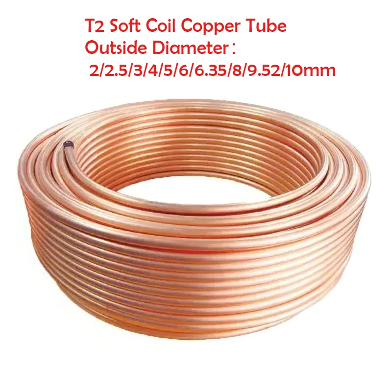 Copper Wire Roll - T2 ท่อทองแดงนุ่มขดลวดสีแดงทองแดงหลอดเครื่องปรับอากาศเครื่องทําความเย็น Capillary ลวดท่อ OD 2/2.