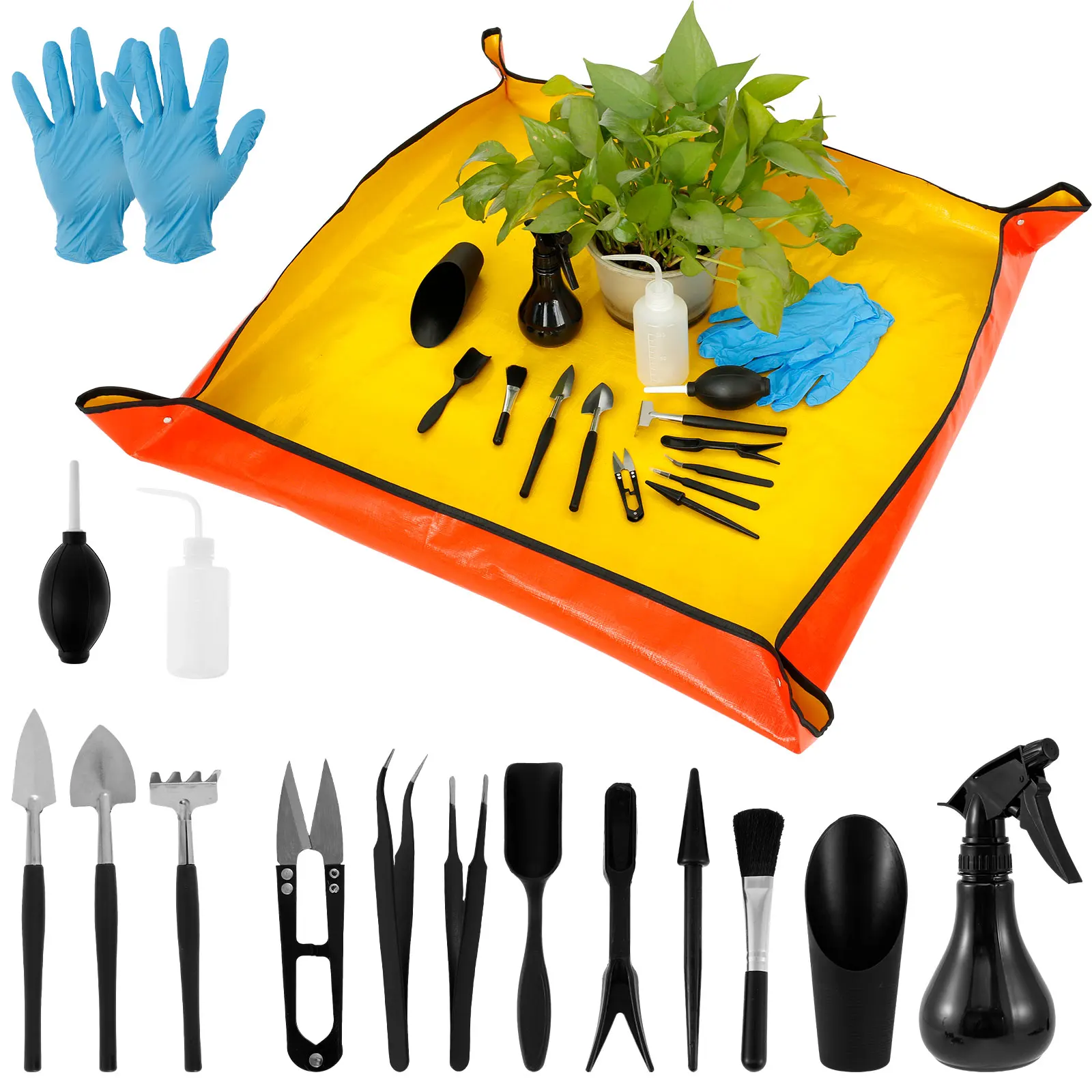Bonsai Garden Kit - เครื่องมือปลูกพืชอวบน้ำขนาด13/16ชิ้นชุดปลูกต้นไม้ขนาดเล็กพร้อมเสื่อปลูกใหม่สำหรับ Alat Semai ปลูกบอนไซในร่มขนาดเล็ก