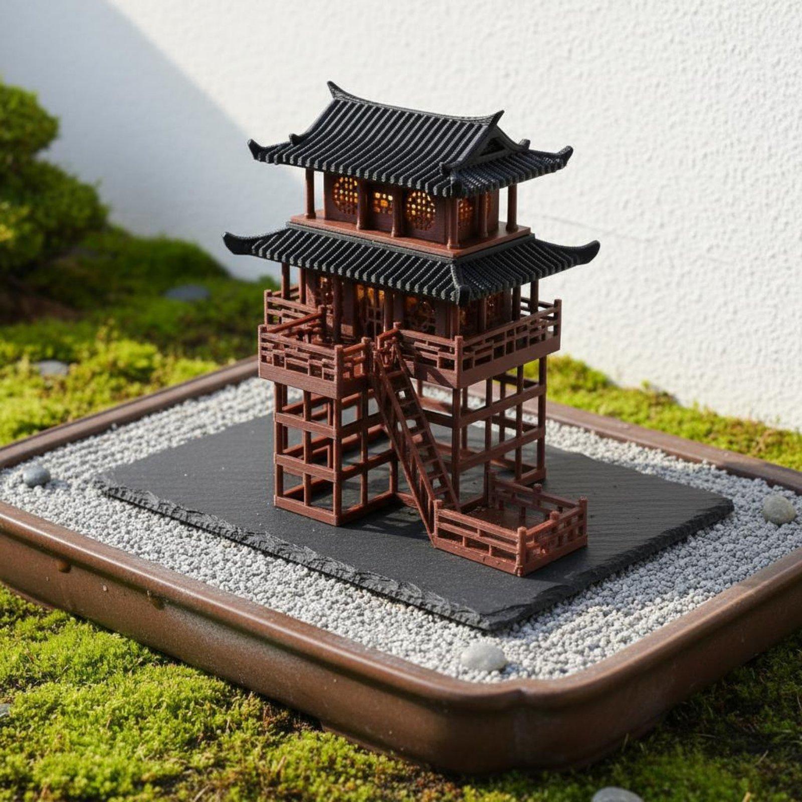 Bonsai Gardener - ศาลาพลาสติกตั้งโต๊ะทรงเจดีย์ขนาดเล็ก ตกแต่งบ้านสไตล์ญี่ปุ่น สำหรับสวนบอนไซ