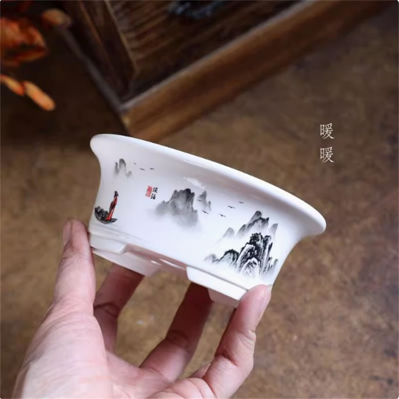 พอร์ซเลนสีขาวรูปไข่Bonsaiหม้อ, - Bonsai Garden Desk บทวิจารณ์และราคา
